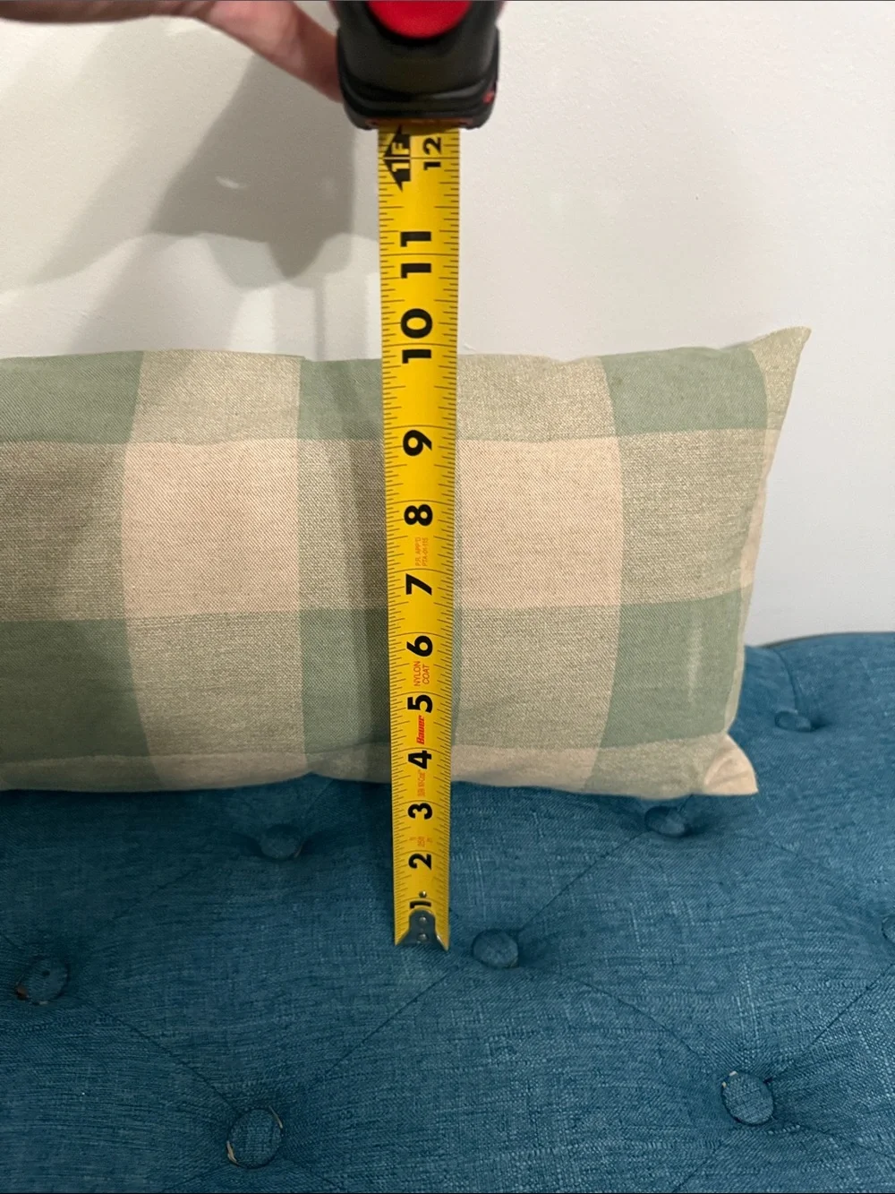 Green and Beige Buffalo Check Lumbar Pillow